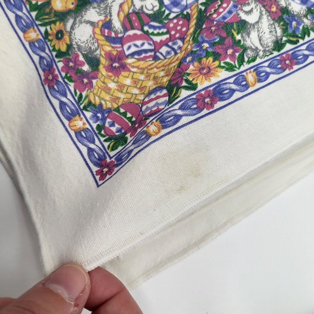 VTG 90s Easter Linens Napkins Set of 8 Picnic Country Spring Bunny Eggs Floral - Picture 4 of 8
